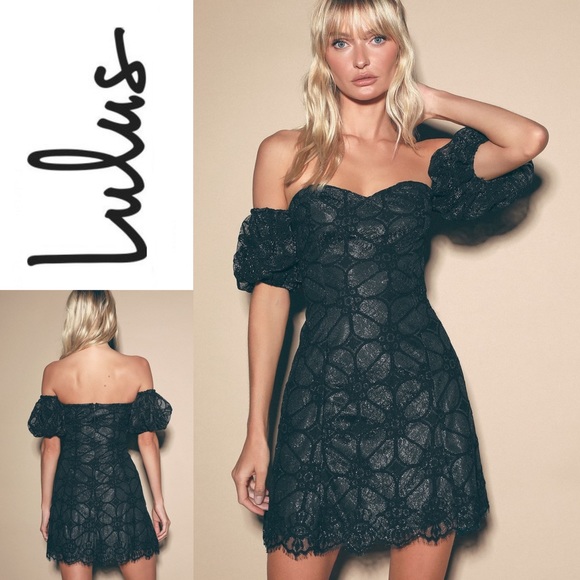 Lulus Dresses & Skirts - NWT LULU’S Black Lace Off-the-Shoulder Mini Dress